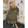 imageZESICA Womens 2025 Boho Long Sleeve Square Neck Smocked High Waist Flowy A Line Lace Trim Maxi Dress