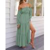 imageZESICA Womens 2025 Boho Sexy Off Shoulder Long Sleeve Smocked High Waist Side Split Flowy A Line Tiered Long Maxi Dress