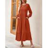 imageZESICA Womens 2025 Fall Long Sleeve Dress Crewneck Casual Loose Pleated Tiered Swing Midi Dresses with Pockets