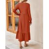 imageZESICA Womens 2025 Fall Long Sleeve Dress Crewneck Casual Loose Pleated Tiered Swing Midi Dresses with Pockets
