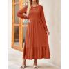 imageZESICA Womens 2025 Fall Long Sleeve Dress Crewneck Casual Loose Pleated Tiered Swing Midi Dresses with Pockets