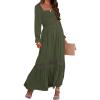 imageZESICA Womens 2025 Boho Long Sleeve Square Neck Smocked High Waist Flowy A Line Lace Trim Maxi Dress