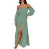 imageZESICA Womens 2025 Boho Sexy Off Shoulder Long Sleeve Smocked High Waist Side Split Flowy A Line Tiered Long Maxi Dress
