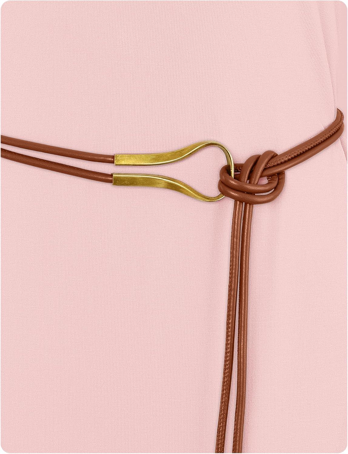 imageZESICA Fall Dresses for Women 2025 Elegant Classy Long Sleeve Business Casual Bodycon Slit Midi Dress with BeltPink