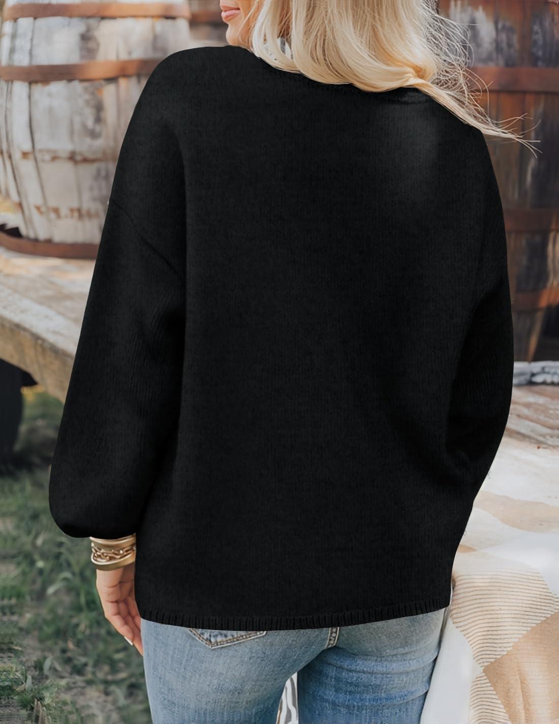 imageZESICA Womens Button Down Cardigan Sweaters 2025 Fall Lantern Long Sleeve Mock Neck Chunky Knit Outerwear CoatBlack