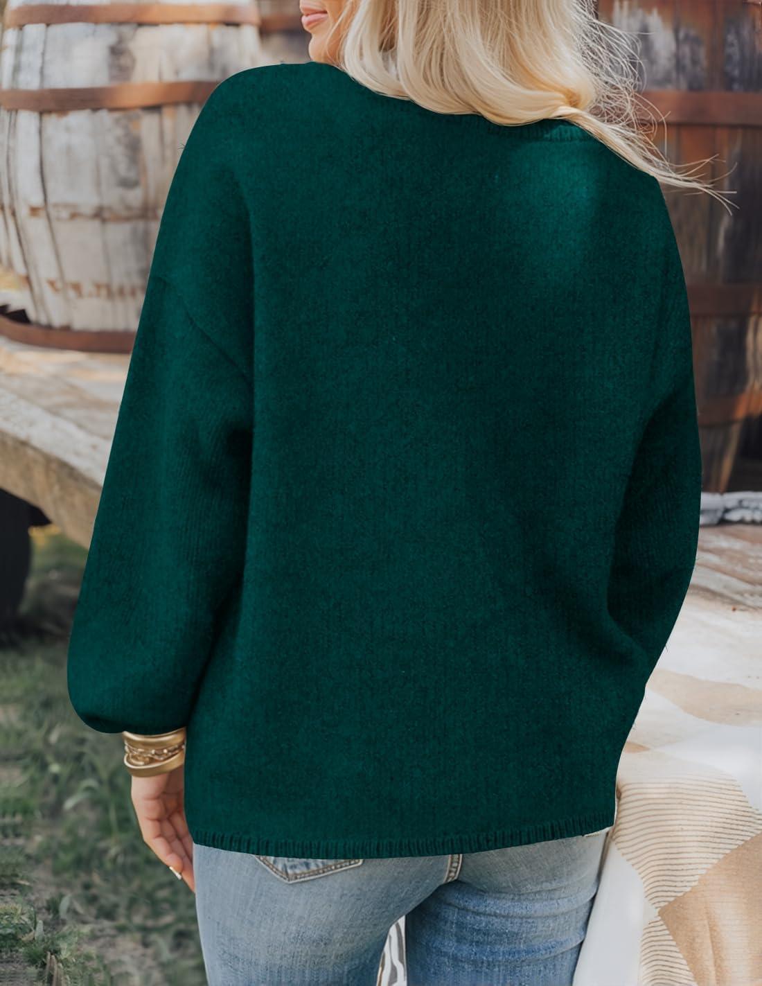 imageZESICA Womens Button Down Cardigan Sweaters 2025 Fall Lantern Long Sleeve Mock Neck Chunky Knit Outerwear CoatDarkgreen