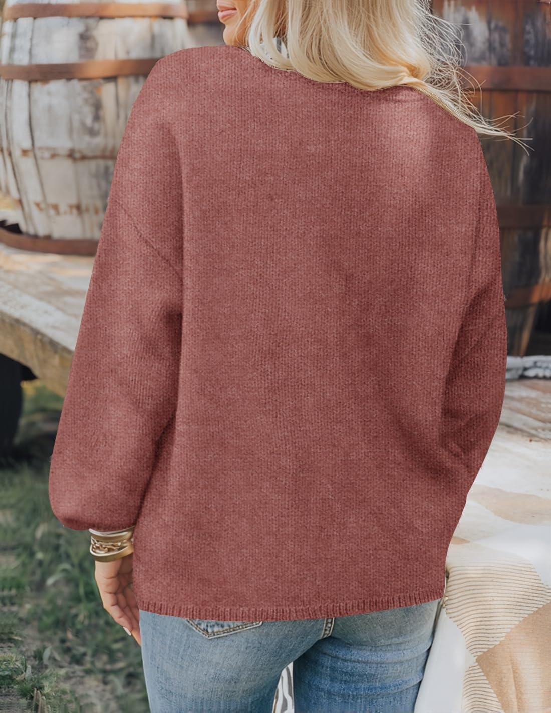 imageZESICA Womens Button Down Cardigan Sweaters 2025 Fall Lantern Long Sleeve Mock Neck Chunky Knit Outerwear CoatDustypink