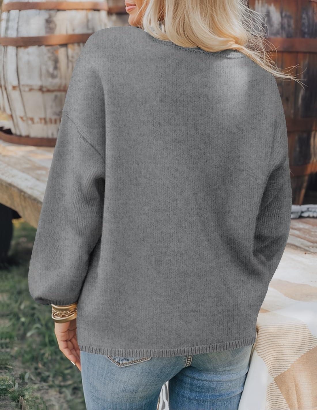 imageZESICA Womens Button Down Cardigan Sweaters 2025 Fall Lantern Long Sleeve Mock Neck Chunky Knit Outerwear CoatGray