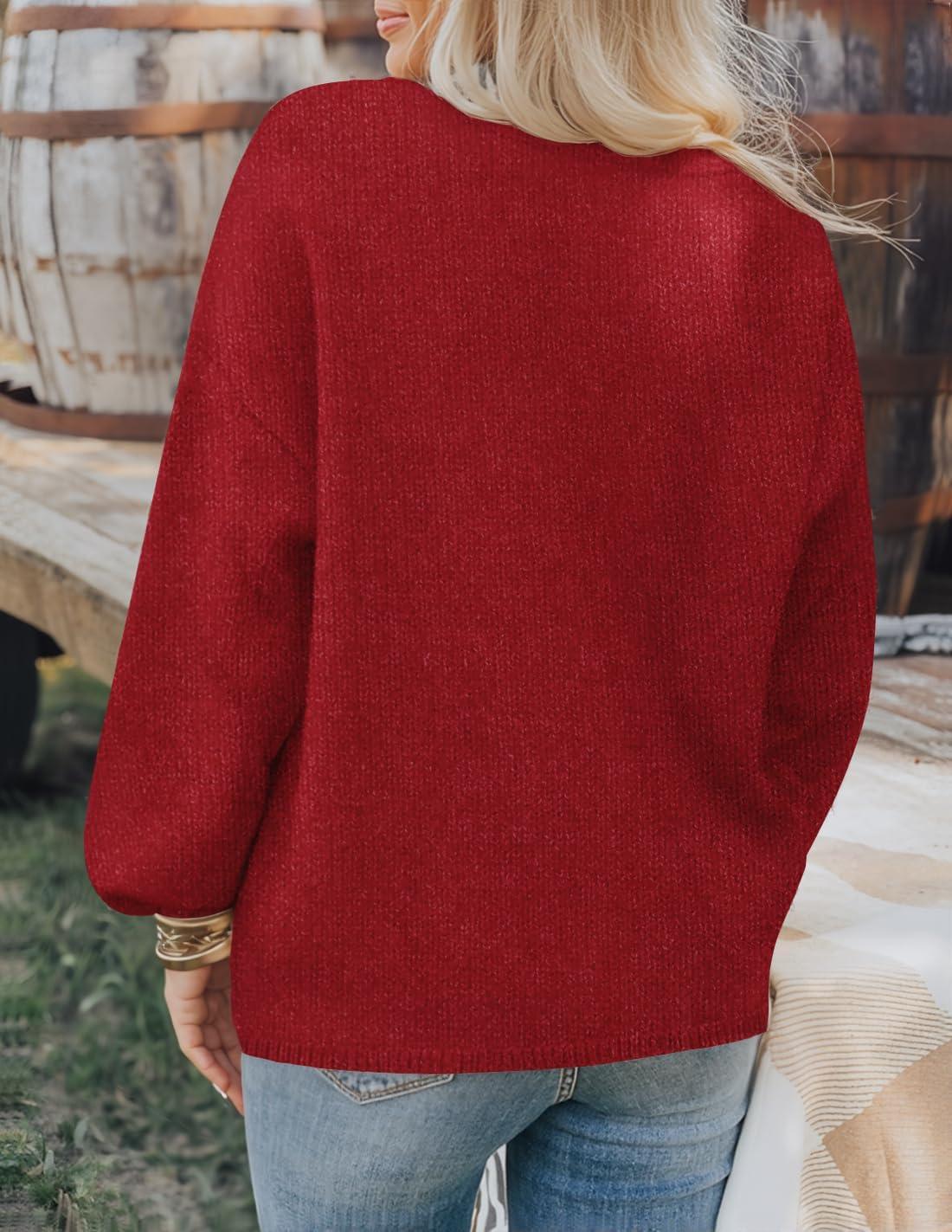 imageZESICA Womens Button Down Cardigan Sweaters 2025 Fall Lantern Long Sleeve Mock Neck Chunky Knit Outerwear CoatRed