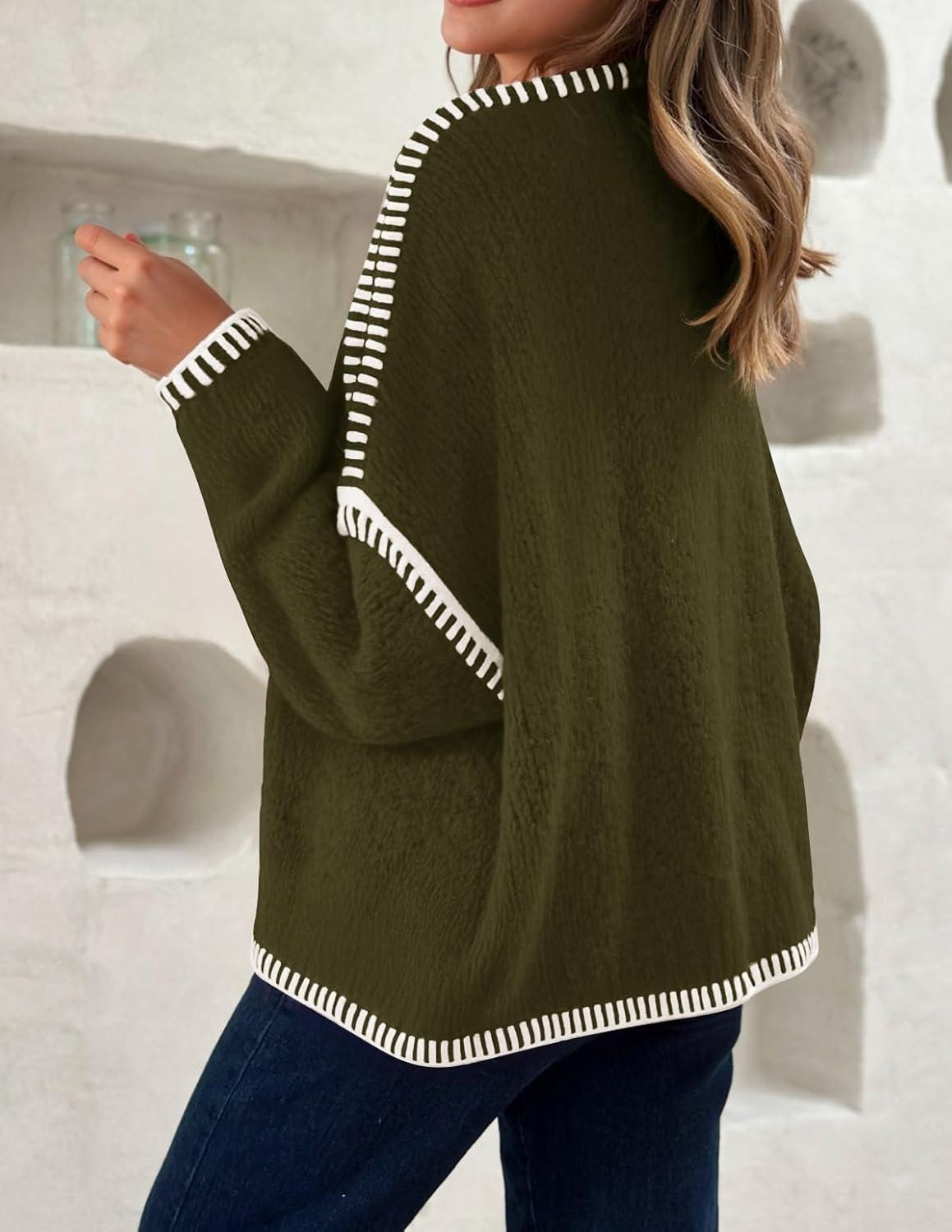imageZESICA Womens Tie Front Bow Cardigan Sweaters 2025 Casual Long Sleeve Knit Color Block Fall Winter Clothing CoatsArmygreen
