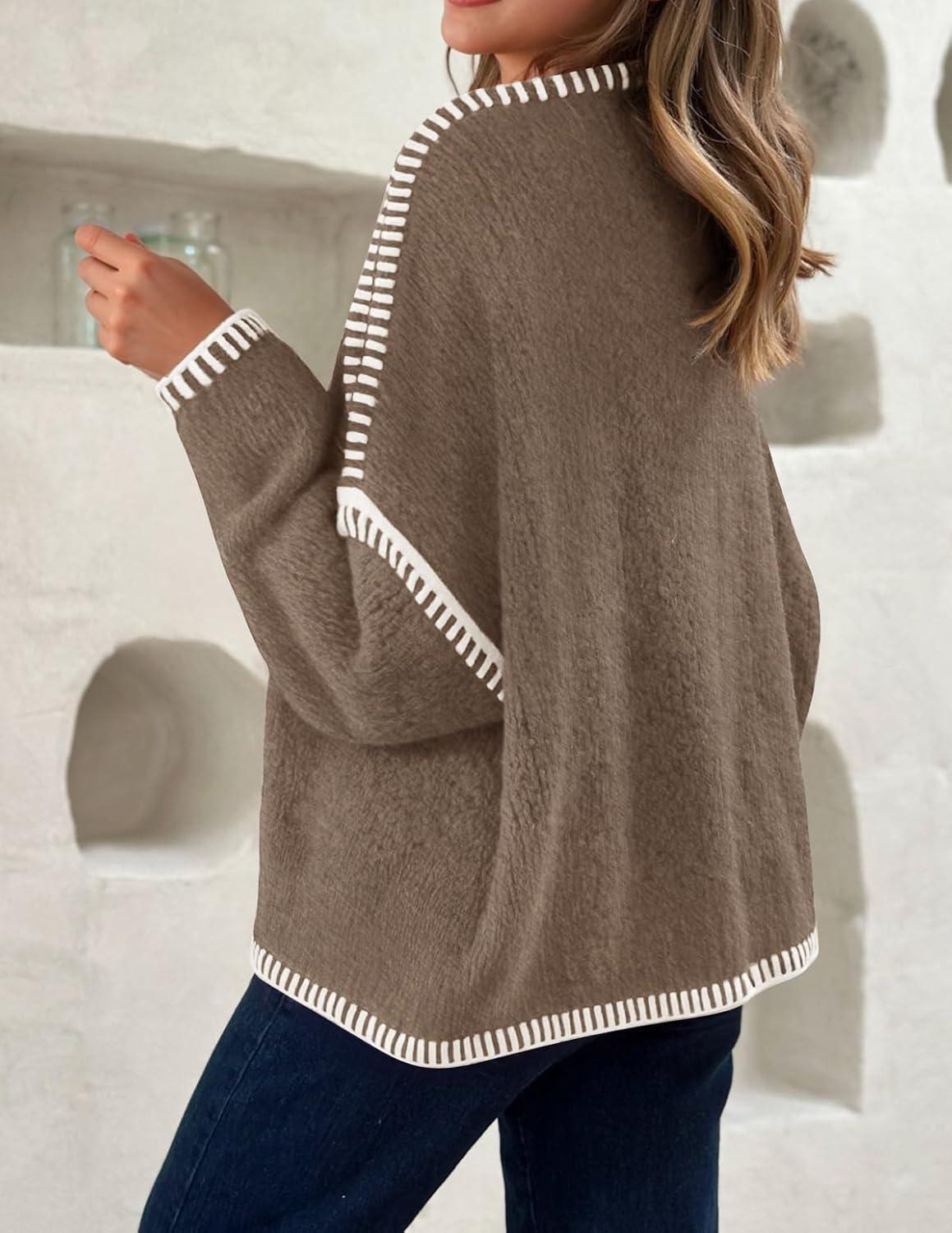 imageZESICA Womens Tie Front Bow Cardigan Sweaters 2025 Casual Long Sleeve Knit Color Block Fall Winter Clothing CoatsCamel