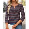 imageZESICA 34 Length Sleeve Womens Tops 2025 Fall Boho Striped Henley Shirts Dressy Casual BlousesNavy