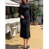 imageZESICA Fall Dresses for Women 2025 Elegant Classy Long Sleeve Business Casual Bodycon Slit Midi Dress with BeltBlack