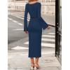 imageZESICA Fall Dresses for Women 2025 Elegant Classy Long Sleeve Business Casual Bodycon Slit Midi Dress with BeltNavy