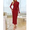imageZESICA Womens 2025 Fall Long Sleeve Bodycon Dress Mock Neck Party Cocktail Wedding Guest Long Midi DressesRed