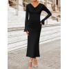 imageZESICA Womens 2025 Fall Long Sleeve Ruched Knit Bodycon Maxi Dress Cowl Neck Back Slit Formal Wedding Guest Cocktail DressesBlack