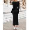 imageZESICA Womens 2025 Fall Long Sleeve Ruched Knit Bodycon Maxi Dress Cowl Neck Back Slit Formal Wedding Guest Cocktail DressesBlack