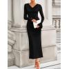 imageZESICA Womens 2025 Fall Long Sleeve Ruched Knit Bodycon Maxi Dress Cowl Neck Back Slit Formal Wedding Guest Cocktail DressesBlack