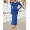 imageZESICA Womens 2025 Fall Long Sleeve Ruched Knit Bodycon Maxi Dress Cowl Neck Back Slit Formal Wedding Guest Cocktail DressesBlue
