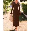 imageZESICA Womens 2025 Fall Long Sleeve Ruched Knit Bodycon Maxi Dress Cowl Neck Back Slit Formal Wedding Guest Cocktail DressesBrown