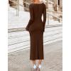 imageZESICA Womens 2025 Fall Long Sleeve Ruched Knit Bodycon Maxi Dress Cowl Neck Back Slit Formal Wedding Guest Cocktail DressesBrown