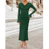 imageZESICA Womens 2025 Fall Long Sleeve Ruched Knit Bodycon Maxi Dress Cowl Neck Back Slit Formal Wedding Guest Cocktail DressesDark Green