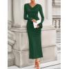 imageZESICA Womens 2025 Fall Long Sleeve Ruched Knit Bodycon Maxi Dress Cowl Neck Back Slit Formal Wedding Guest Cocktail DressesDark Green