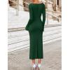 imageZESICA Womens 2025 Fall Long Sleeve Ruched Knit Bodycon Maxi Dress Cowl Neck Back Slit Formal Wedding Guest Cocktail DressesDark Green