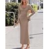 imageZESICA Womens 2025 Fall Long Sleeve Ruched Knit Bodycon Maxi Dress Cowl Neck Back Slit Formal Wedding Guest Cocktail DressesKhaki