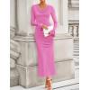 imageZESICA Womens 2025 Fall Long Sleeve Ruched Knit Bodycon Maxi Dress Cowl Neck Back Slit Formal Wedding Guest Cocktail DressesPink