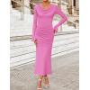imageZESICA Womens 2025 Fall Long Sleeve Ruched Knit Bodycon Maxi Dress Cowl Neck Back Slit Formal Wedding Guest Cocktail DressesPink