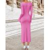 imageZESICA Womens 2025 Fall Long Sleeve Ruched Knit Bodycon Maxi Dress Cowl Neck Back Slit Formal Wedding Guest Cocktail DressesPink