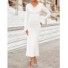 imageZESICA Womens 2025 Fall Long Sleeve Ruched Knit Bodycon Maxi Dress Cowl Neck Back Slit Formal Wedding Guest Cocktail DressesWhite