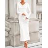 imageZESICA Womens 2025 Fall Long Sleeve Ruched Knit Bodycon Maxi Dress Cowl Neck Back Slit Formal Wedding Guest Cocktail DressesWhite