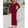 imageZESICA Womens 2025 Fall Long Sleeve Ruched Knit Bodycon Maxi Dress Cowl Neck Back Slit Formal Wedding Guest Cocktail DressesWine Red