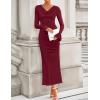 imageZESICA Womens 2025 Fall Long Sleeve Ruched Knit Bodycon Maxi Dress Cowl Neck Back Slit Formal Wedding Guest Cocktail DressesWine Red