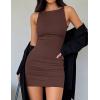 imageZESICA Womens 2025 Summer Double Lined Mini Bodycon Dress Trendy Fashion Sleeveless Slim Fit Short DressesCoffee