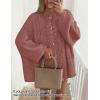 imageZESICA Womens Button Down Cardigan Sweaters 2025 Fall Lantern Long Sleeve Mock Neck Chunky Knit Outerwear CoatDustypink