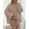 imageZESICA Womens Button Down Cardigan Sweaters 2025 Fall Lantern Long Sleeve Mock Neck Chunky Knit Outerwear CoatKhaki