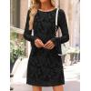 imageZESICA Womens Fall Bell Long Sleeve Bodycon Mini Dresses 2025 Casual Floral Crew Neck Mesh Cocktail Party Club DressBlack