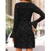 imageZESICA Womens Fall Bell Long Sleeve Bodycon Mini Dresses 2025 Casual Floral Crew Neck Mesh Cocktail Party Club DressBlack