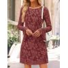 imageZESICA Womens Fall Bell Long Sleeve Bodycon Mini Dresses 2025 Casual Floral Crew Neck Mesh Cocktail Party Club DressBrick Red