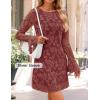 imageZESICA Womens Fall Bell Long Sleeve Bodycon Mini Dresses 2025 Casual Floral Crew Neck Mesh Cocktail Party Club DressBrick Red