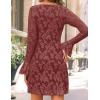 imageZESICA Womens Fall Bell Long Sleeve Bodycon Mini Dresses 2025 Casual Floral Crew Neck Mesh Cocktail Party Club DressBrick Red