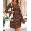 imageZESICA Womens Fall Bell Long Sleeve Bodycon Mini Dresses 2025 Casual Floral Crew Neck Mesh Cocktail Party Club DressBrown