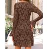 imageZESICA Womens Fall Bell Long Sleeve Bodycon Mini Dresses 2025 Casual Floral Crew Neck Mesh Cocktail Party Club DressBrown