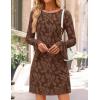 imageZESICA Womens Fall Bell Long Sleeve Bodycon Mini Dresses 2025 Casual Floral Crew Neck Mesh Cocktail Party Club DressBrown