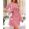imageZESICA Womens Fall Bell Long Sleeve Bodycon Mini Dresses 2025 Casual Floral Crew Neck Mesh Cocktail Party Club DressPink