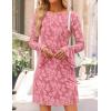 imageZESICA Womens Fall Bell Long Sleeve Bodycon Mini Dresses 2025 Casual Floral Crew Neck Mesh Cocktail Party Club DressPink
