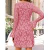 imageZESICA Womens Fall Bell Long Sleeve Bodycon Mini Dresses 2025 Casual Floral Crew Neck Mesh Cocktail Party Club DressPink